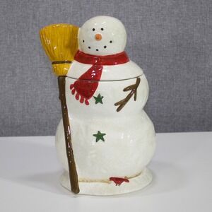 Park Designs Cookie Jar Holly Jolly Snowman Holiday Ceramic White 11 Inch